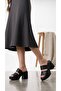 Women's Black Platform Heeled Double Strap Slippers Ayk1028 - 3