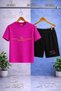 Children's Gold Striped Printed Crew Neck T-Shirt - Shorts Set