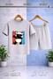 Children's Panda Colorful Canvas Eyeglasses Printed Crew Neck T-Shirt - Shorts Set