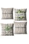 Beige-Toned Floral and Text-Patterned Runner and Set of 4 Throw Pillows - 5