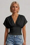 Butha Slim Fit Waist-Slimming Front and Back V-Neck Low Sleeve Women's Blouse & Top & Tshirt - Black