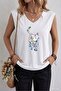 Women's Oversize Sleeveless T-Shirt with Cat Print from Flowers