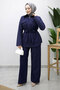 Double Pocket Gathered Waist Double Suit Set Tsd260202 Navy Blue
