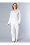Pajama Set with Robe – Long Sleeve Lace Detailed Zakkum Fabric 3-Piece Set 31-142 - 7