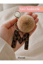 Leopard Patterned Leather Letter Keychain Charm with Pompom Bag Ornament Accessory with Hook Stylish Design for Women - 3