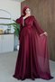 Alara Sleeve Detail Evening Dress Burgundy - 3