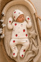 Baby Girl Newborn Organic 100% Cotton Strawberry Patterned 5-Piece Hospital Release Baby Set Minimal Natural Style - 2