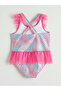 Mixed Patterned Tulle Ruffle Detailed Girls' Swimsuit (S6) - 3