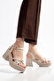 Women's Round Toe Beaded Detailed Heeled Sandals - 3