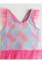 Mixed Patterned Tulle Ruffle Detailed Girls' Swimsuit (S6) - 2