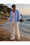 Tensel Iron-Free, Thin Light Textured Fabric, Striped Draped Half-Oversize Summer Men's Shirt - 4
