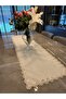Royal Emerald Lace Detailed Gold Glitter Ecru Runner - 5