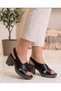 Black Genuine Leather Heeled Comfortable Orthopedic Women's Daily Sandals