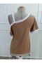 Women's Short Sleeve One Shoulder Open Strap Buckle Detail Viscose Blouse - 5