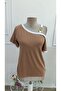 Women's Short Sleeve One Shoulder Open Strap Buckle Detail Viscose Blouse - 4