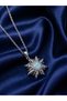 Shiny Stone Rotating Tip Sun Steel Necklace - White Stone (Silver Color)
