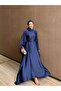 Collar Rose Detailed Bat Sleeve Satin Dress - 2