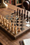 Premium Silver Checkered Wooden Stone Luxury Chess Set Decorative Vip Gift Standard Set 30X30 cm - 2