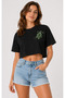 Women's Turtle Printed Crop T-Shirt Raw Cut 100% Cotton - Black - 3