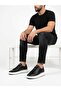 Men's Genuine Leather Black Orthopedic Thick Soled Casual Sneaker Shoes - 2