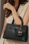 Black Matte Elegant Textured Women's Hand and Shoulder Bag with Metal Accessories Stylish Design Suitable for Daily Use - 6