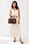 Brown Elegant Textured Women's Hand and Shoulder Bag with Metal Accessories Stylish Design Suitable for Daily Use - 2