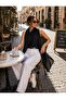 Luxury drapeli shawl collar zero sleeve blouse black color - 3