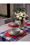 American Service, New Season 6-Piece Red Color Supla and Runner Cover Navy Blue Plaid Set - 3