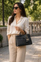 Black Matte Elegant Textured Women's Hand and Shoulder Bag with Metal Accessories Stylish Design Suitable for Daily Use - 4