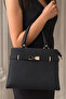 Black Women's Stylish Hand and Shoulder Bag for Daily Use, Long Strap, Zippered, Large Internal Volume Model - 6