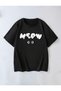 Meow Cat Printed Short Sleeve Unisex Black Tshirt