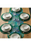 American Service, New Season 6-Piece Forest Green Color Supla and Runner Cover Blue Straw Leaf Set - 2