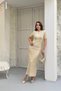 Women's Beige Glitter Lined Short Sleeve Summer Fabric Long Elegant Knitwear Dress (S/M) - 2