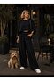 New Season Navy Blue / Black Color Flowy Bohemian Top and Bottom Set - 4