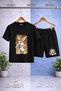 Children's Tavsan Canvas Brown Printed Crew Neck T-Shirt - Shorts Set