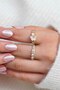 Vip Women's Gold Adjustable 2-Piece Flower Figured Pearl and Zircon Stone Ring Set - 3