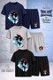 Children's Snic Black Blue Canvas Printed Crew Neck 3-Piece T-Shirt - Shorts Set