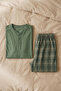 Men's 100% Cotton Ghost Pajama Set Long Sleeve Buttoned Collar Combed Cotton Top with Plaid Pants Home Wear Set - 5