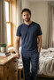 Men's 100% Cotton Short Sleeve Summer Pajama Set Buttoned Henley Collar with Plaid Pants Home Wear - 3