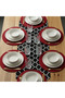 American Service, New Season 6-Piece Red Color Supla and Runner Cover Black Moroccon Set - 2