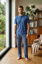Men's 100% Cotton Ghost Pajama Set Short Sleeve Buttoned Collar T-Shirt with Plaid Pants Summer Home Wear Set