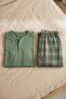 Men's 100% Cotton Ghost Pajama Set Short Sleeve Buttoned Collar T-Shirt with Plaid Pants Summer Home Wear Set - 5