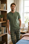 Men's 100% Cotton Ghost Pajama Set Short Sleeve Buttoned Collar T-Shirt with Plaid Pants Summer Home Wear Set - 3