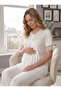 New Season Ecru Stylish Lace Detailed Summer Design Short Sleeve Buttoned 100% Cotton Maternity Pajama Set