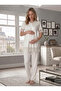 New Season Ecru Stylish Lace Detailed Summer Design Short Sleeve Buttoned 100% Cotton Maternity Pajama Set - 3