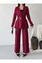 Women's Pleated Detailed Double Belted Blazer Jacket Pants Double Suit - 6