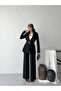 Women's Pleated Detailed Double Belted Blazer Jacket Pants Double Suit - 2