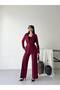 Women's Pleated Detailed Double Belted Blazer Jacket Pants Double Suit - 4