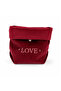 Velvet Makeup Bag Claret Red – Love Embroidered Suede Lined Organizer & Travel Bag 17X23X10 cm - 4