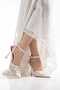Lace Detailed White Pointed Toe Thin Heeled Women's Shoes - 2
